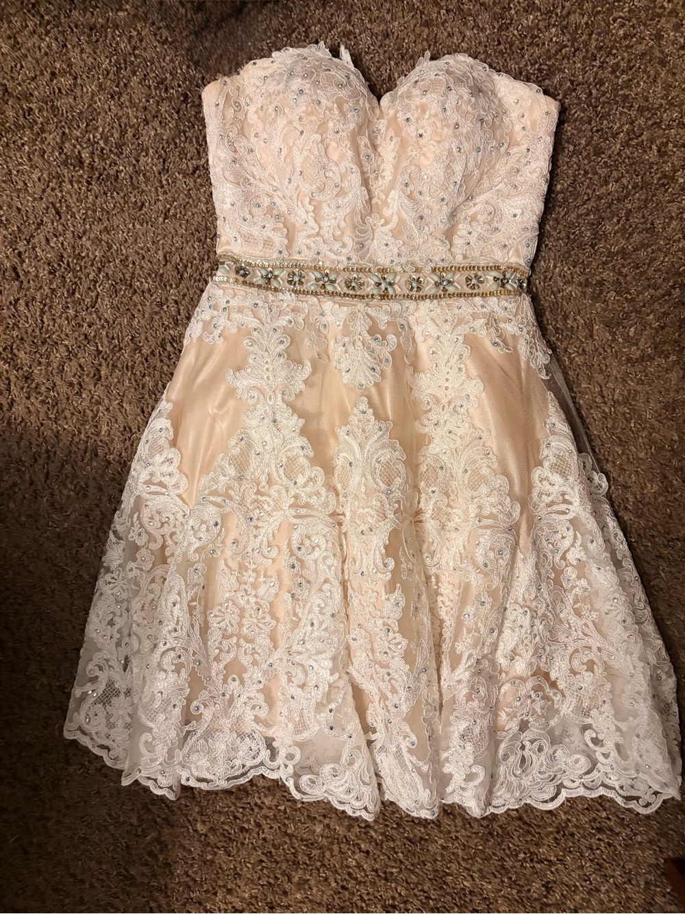 Nameless Blush and Ivory Lace Strapless Prom Dress